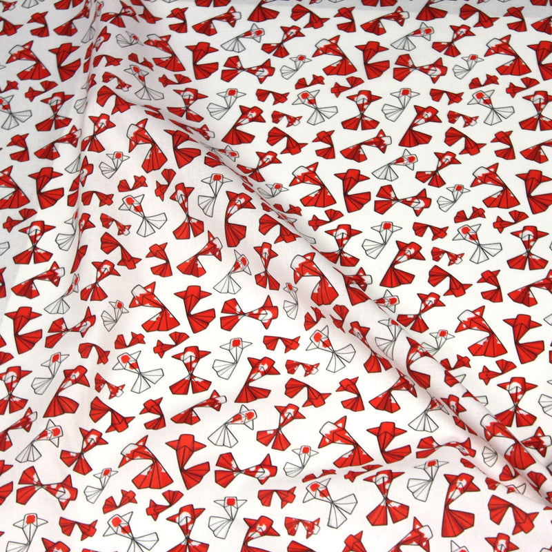 Tissu cotonnade motif japonais poissons koï origami rouge - OEKO - TEX - tissuspipi.com