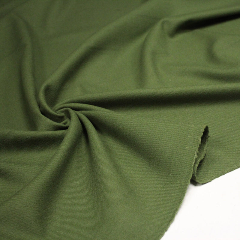 Tissu sergé lainage vert olive uni - Fabrication française - tissuspipi.com
