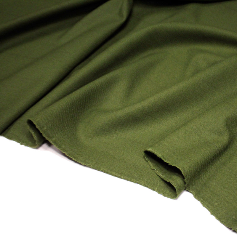 Tissu sergé lainage vert olive uni - Fabrication française - tissuspipi.com