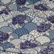 Tissu cotonnade GIMZA aux motifs japonais floraux & géométriques traditionnels, tons bleus - OEKO - TEX - tissuspipi.com