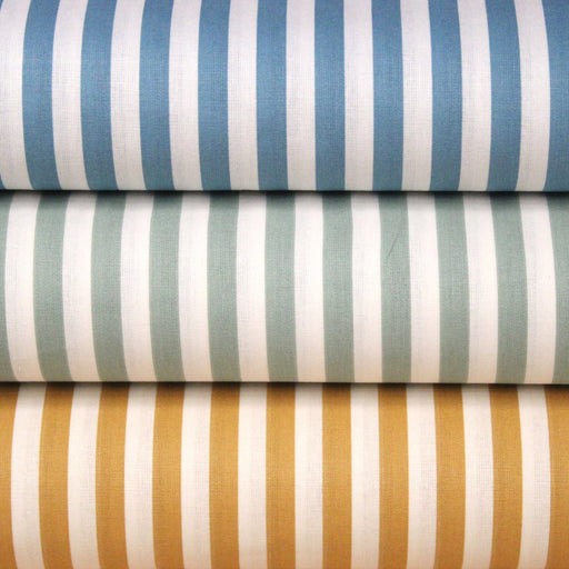 Tissu cotonnade rayée 1cm : trois couleurs au choix : Bleu / Vert sauge / Ocre - STANDARD 100 OEKO-TEX - tissuspipi.com