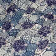 Tissu cotonnade GIMZA aux motifs japonais floraux & géométriques traditionnels, tons bleus - OEKO - TEX - tissuspipi.com