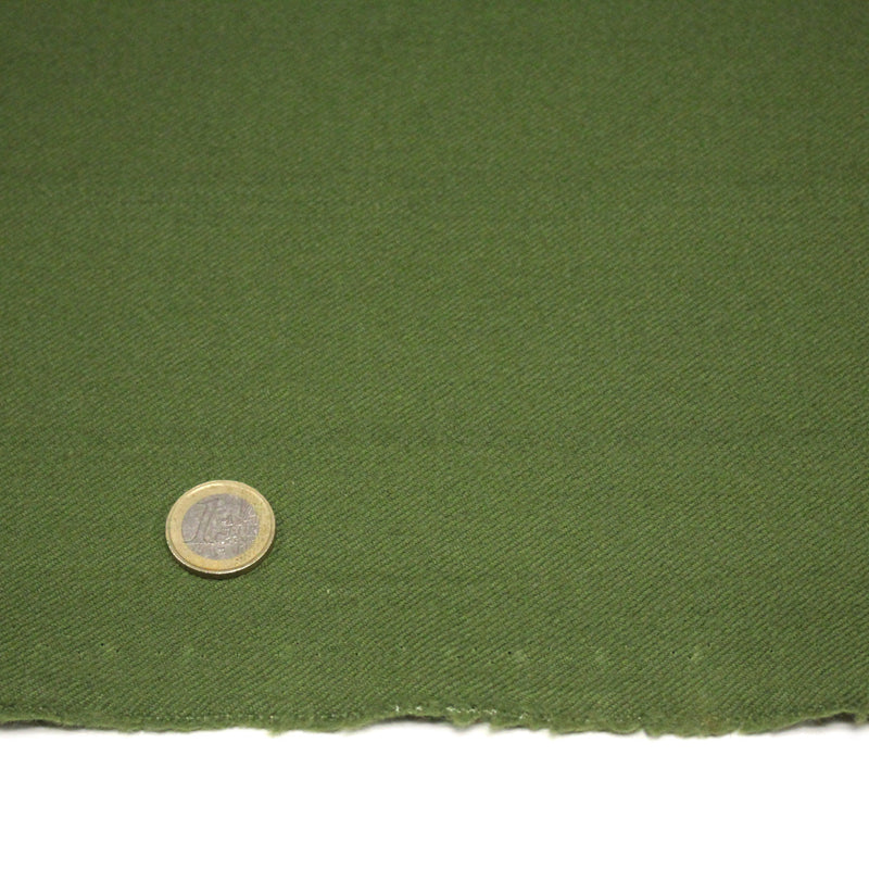 Tissu sergé lainage vert olive uni - Fabrication française - tissuspipi.com