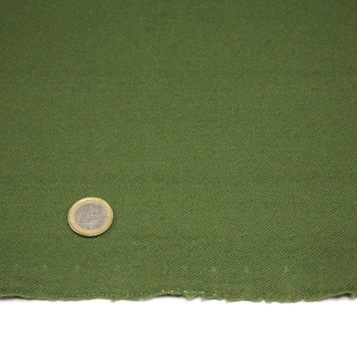 Tissu sergé lainage vert olive uni - Fabrication française - tissuspipi.com