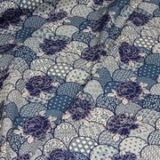 Tissu cotonnade GIMZA aux motifs japonais floraux & géométriques traditionnels, tons bleus - OEKO - TEX - tissuspipi.com
