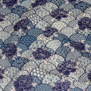 Tissu cotonnade GIMZA aux motifs japonais floraux & géométriques traditionnels, tons bleus - OEKO - TEX - tissuspipi.com