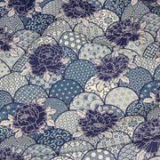Tissu cotonnade GIMZA aux motifs japonais floraux & géométriques traditionnels, tons bleus - OEKO - TEX - tissuspipi.com