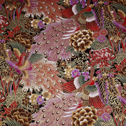 Tissu coton motif japonais aux paons dorés, tons bleus & rouges ou mauves & rouge - COLLECTION JAPON DORÉ - tissuspipi.com