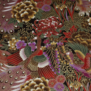 Tissu coton motif japonais aux paons dorés, tons bleus & rouges ou mauves & rouge - COLLECTION JAPON DORÉ - tissuspipi.com