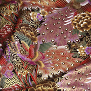 Tissu coton motif japonais aux paons dorés, tons bleus & rouges ou mauves & rouge - COLLECTION JAPON DORÉ - tissuspipi.com
