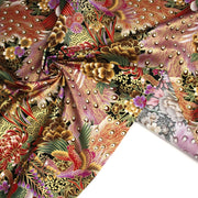 Tissu coton motif japonais aux paons dorés, tons bleus & rouges ou mauves & rouge - COLLECTION JAPON DORÉ - tissuspipi.com