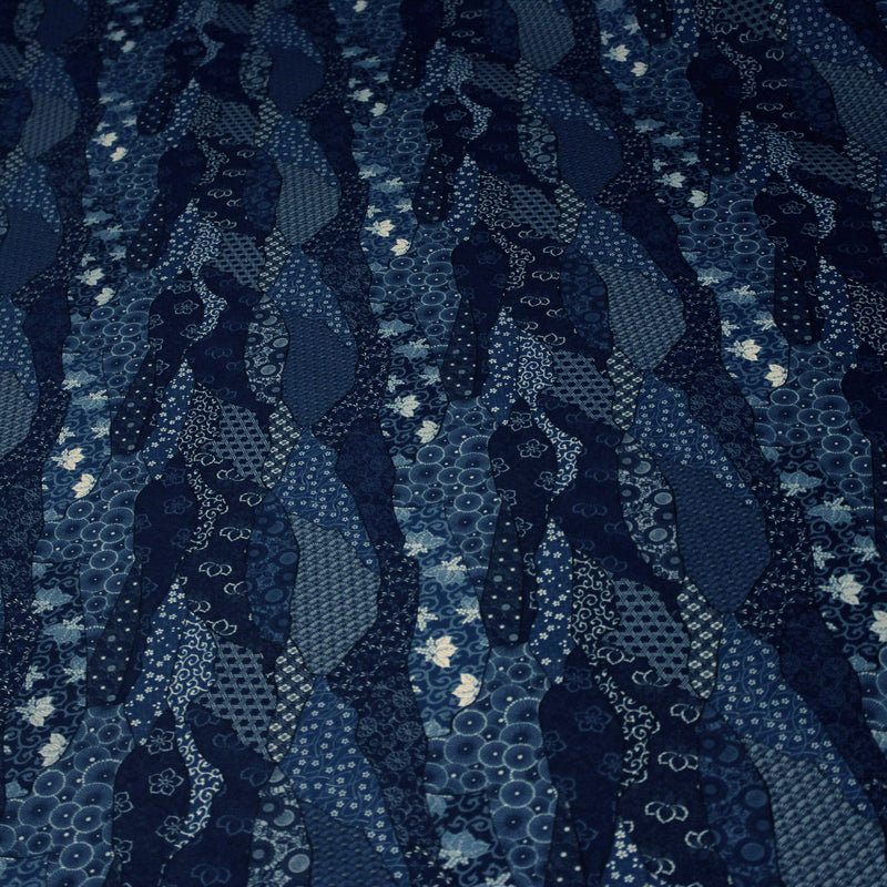 Tissu SHIBUYA, motifs japonais & faux - uni bleu : cotonnade ou gabardine - OEKO - TEX - tissuspipi.com
