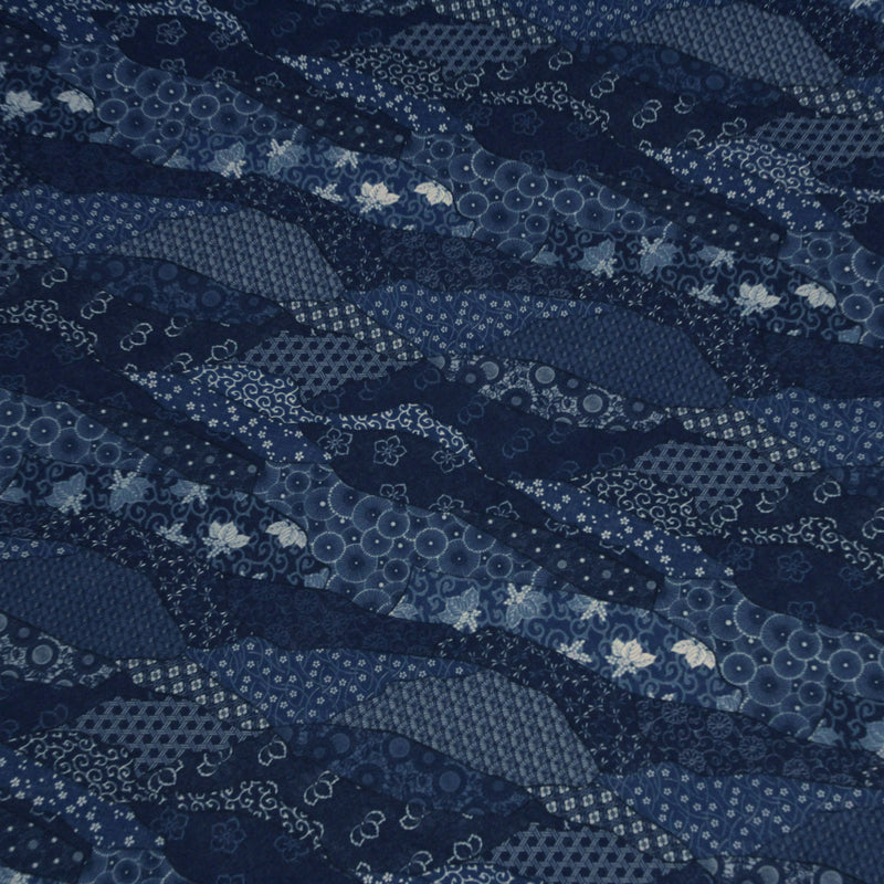 Tissu SHIBUYA, motifs japonais & faux - uni bleu : cotonnade ou gabardine - OEKO - TEX - tissuspipi.com