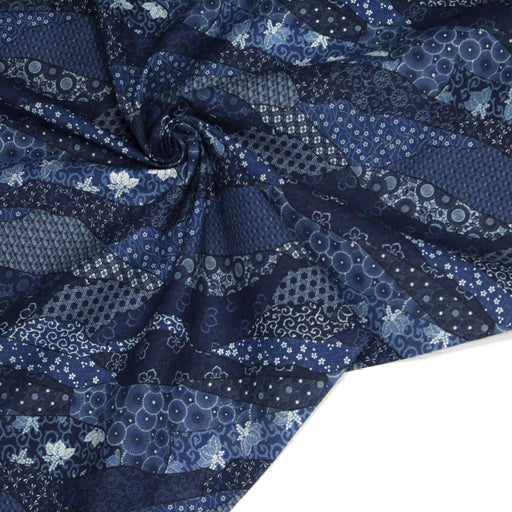 Tissu SHIBUYA, motifs japonais & faux - uni bleu : cotonnade ou gabardine - OEKO - TEX - tissuspipi.com