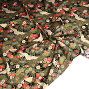 Tissu coton motif japonais TSURU aux grues dorées, chrysanthèmes & Seigaiha, fond noir - COLLECTION JAPON DORÉ - tissuspipi.com