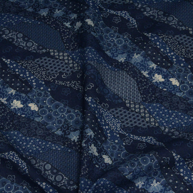 Tissu SHIBUYA, motifs japonais & faux - uni bleu : cotonnade ou gabardine - OEKO - TEX - tissuspipi.com