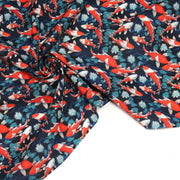 Tissu cotonnade motif japonais KOï aux poissons carpes koï rouges, fleurs et fond bleu - OEKO - TEX - tissuspipi.com