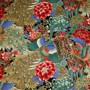 Tissu coton motif japonais aux paons dorés, tons bleus & rouges ou mauves & rouge - COLLECTION JAPON DORÉ - tissuspipi.com