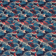 Tissu cotonnade motif japonais KOï aux poissons carpes koï rouges & vagues Hokusai - OEKO - TEX - tissuspipi.com