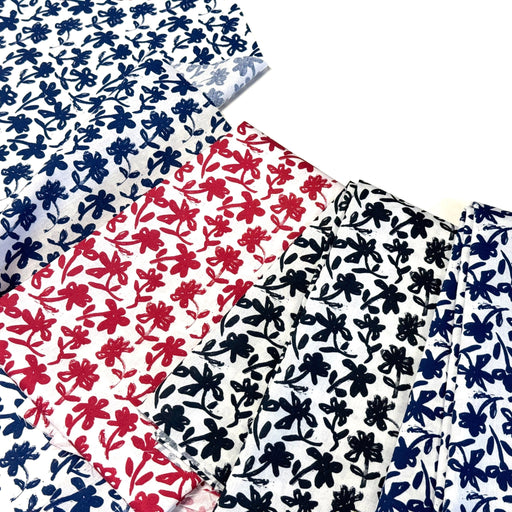 Tissu cotonnade aux fleurs japonaise & dessins à l'encre de Chine : rouge, noir, bleu - OEKO - TEX - tissuspipi.com