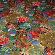 Tissu coton motif japonais aux paons dorés, tons bleus & rouges ou mauves & rouge - COLLECTION JAPON DORÉ - tissuspipi.com