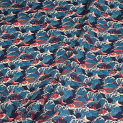 Tissu cotonnade motif japonais KOï aux poissons carpes koï rouges & vagues Hokusai - OEKO - TEX - tissuspipi.com