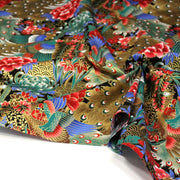 Tissu coton motif japonais aux paons dorés, tons bleus & rouges ou mauves & rouge - COLLECTION JAPON DORÉ - tissuspipi.com