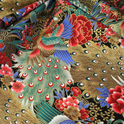 Tissu coton motif japonais aux paons dorés, tons bleus & rouges ou mauves & rouge - COLLECTION JAPON DORÉ - tissuspipi.com