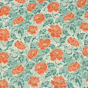 Tissu cotonnade NAOSHIMA fleurs pivoine oranges et motifs japonais vert amande - OEKO - TEX - tissuspipi.com