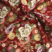 Tissu coton motif japonais aux fleurs dorées, fond bleu ou rouge - COLLECTION JAPON DORÉ - tissuspipi.com