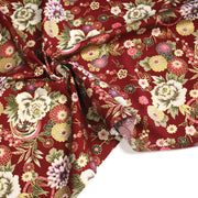 Tissu coton motif japonais aux fleurs dorées, fond bleu ou rouge - COLLECTION JAPON DORÉ - tissuspipi.com