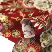 Tissu coton motif japonais aux fleurs dorées, fond bleu ou rouge - COLLECTION JAPON DORÉ - tissuspipi.com