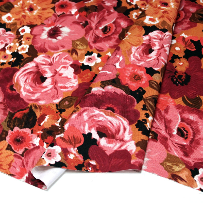 Tissu gabardine coton imprimée fleuri Vintage : tons estivaux ou tons automnaux - OEKO-TEX STANDARD 100 - tissuspipi.com