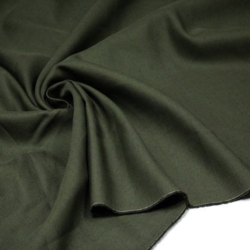 Tissu sergé de coton vert kaki, tissage fin - tissuspipi.com