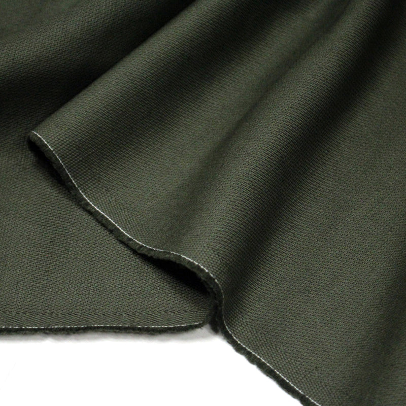 Tissu sergé de coton vert kaki, tissage fin - tissuspipi.com