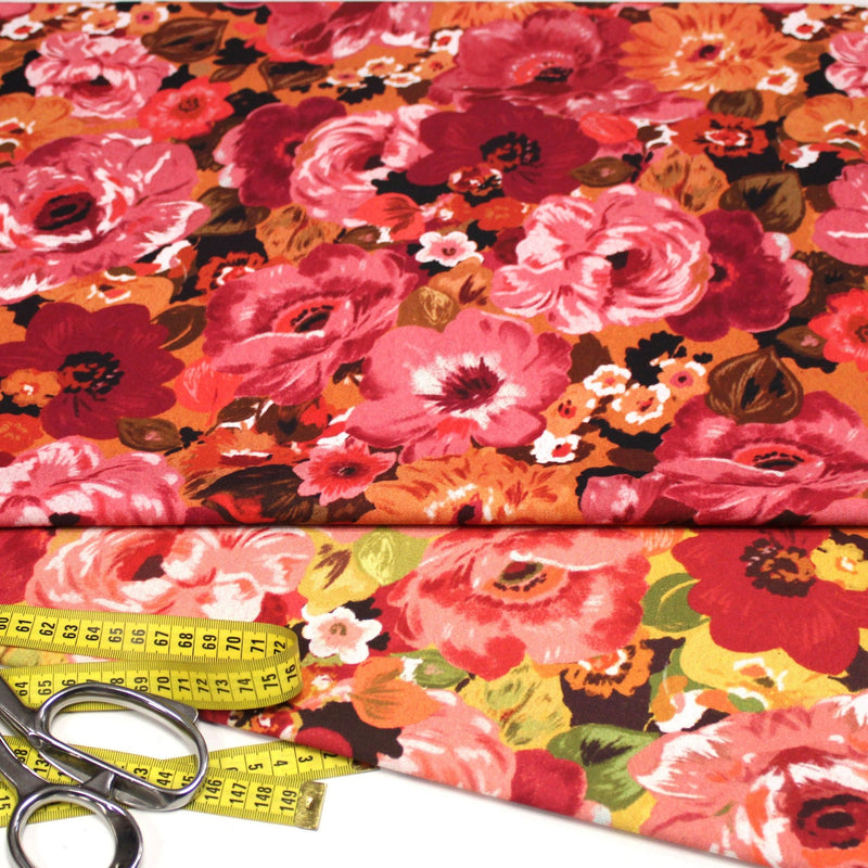 Tissu gabardine coton imprimée fleuri Vintage : tons estivaux ou tons automnaux - OEKO-TEX STANDARD 100 - tissuspipi.com