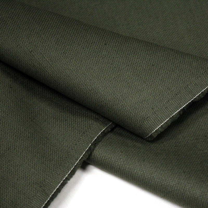 Tissu sergé de coton vert kaki, tissage fin - tissuspipi.com