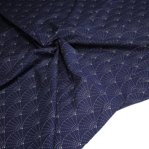Tissu cotonnade motif japonais SASHIKO & SENSU – Bleu indigo & écru - tissuspipi.com