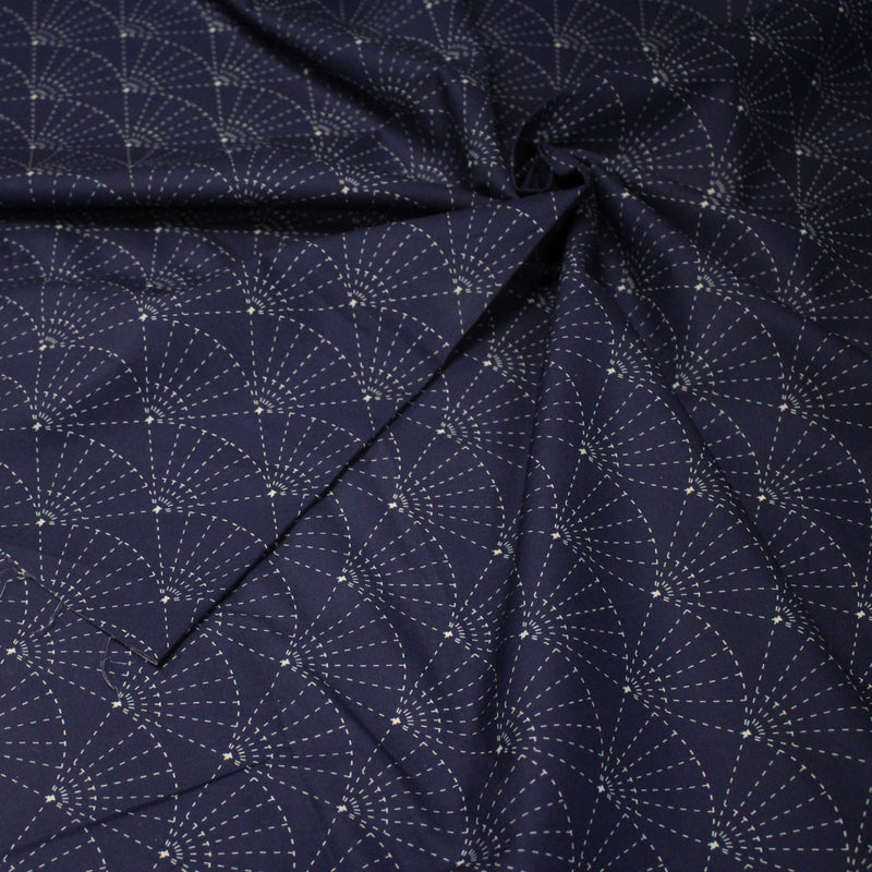 Tissu cotonnade motif japonais SASHIKO & SENSU – Bleu indigo & écru - tissuspipi.com