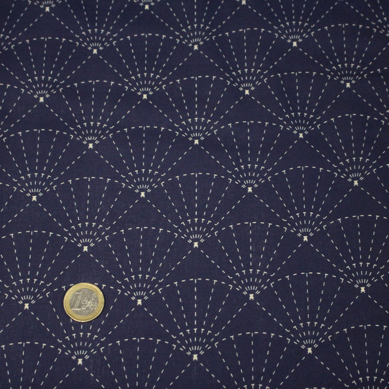 Tissu cotonnade motif japonais SASHIKO & SENSU – Bleu indigo & écru - tissuspipi.com