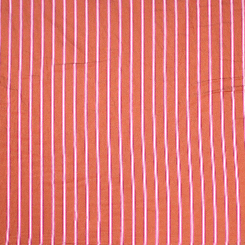 Tissu viscose fluide SERENIDADE, tissé corail aux rayures roses et blanches - Fabrication française - tissuspipi.com