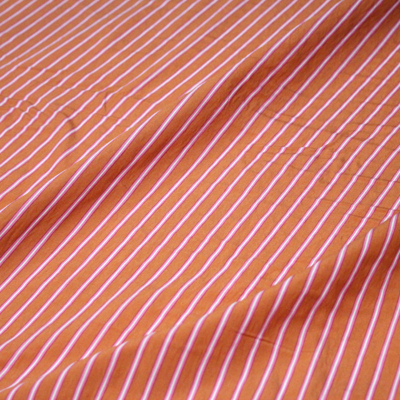 Tissu viscose fluide SERENIDADE, tissé corail aux rayures roses et blanches - Fabrication française - tissuspipi.com