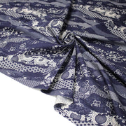 Tissu cotonnade WAGARA aux motifs japonais et tons bleu indigo & écrus - tissuspipi.com