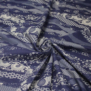 Tissu cotonnade WAGARA aux motifs japonais et tons bleu indigo & écrus - tissuspipi.com