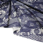 Tissu cotonnade WAGARA aux motifs japonais et tons bleu indigo & écrus - tissuspipi.com
