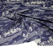 Tissu cotonnade WAGARA aux motifs japonais et tons bleu indigo & écrus - tissuspipi.com