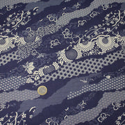 Tissu cotonnade WAGARA aux motifs japonais et tons bleu indigo & écrus - tissuspipi.com