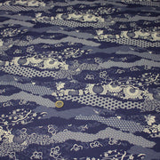 Tissu cotonnade WAGARA aux motifs japonais et tons bleu indigo & écrus - tissuspipi.com