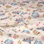 Tissu cotonnade enfant animaux en pique-nique à la campagne sur fond beige écru - tissuspipi.com