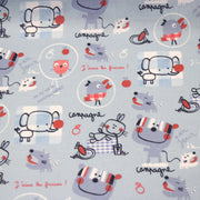 Tissu cotonnade enfant animaux en pique-nique à la campagne sur fond bleu ciel - tissuspipi.com